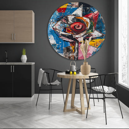 Abstract schilderij van kleurrijke roos aluminium muurcirkel