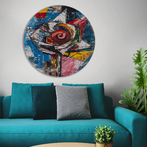 Abstract schilderij van kleurrijke roos aluminium muurcirkel
