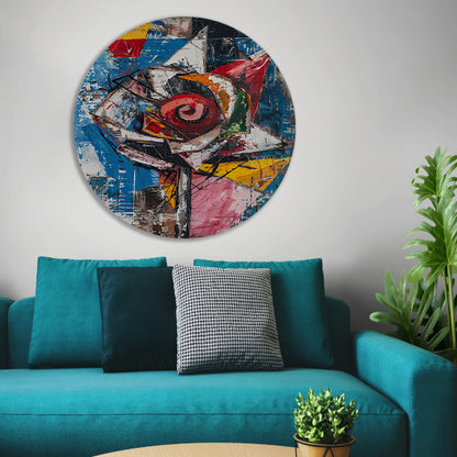 Abstract schilderij van kleurrijke roos aluminium muurcirkel