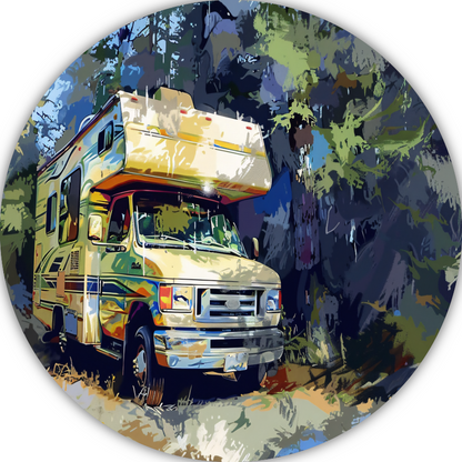 Campervakantie in de natuur aluminium muurcirkel