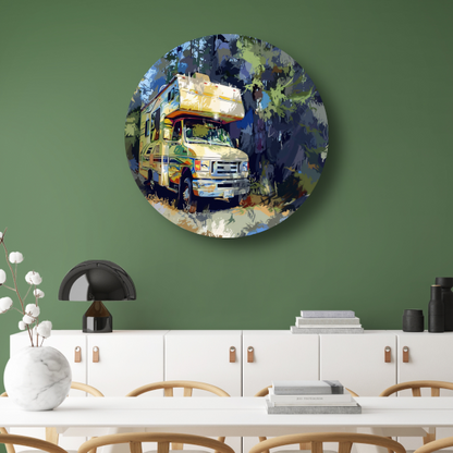 Campervakantie in de natuur aluminium muurcirkel