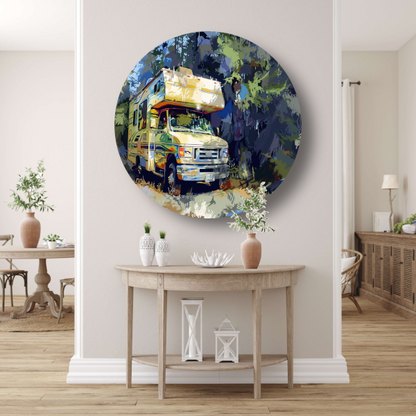 Campervakantie in de natuur aluminium muurcirkel