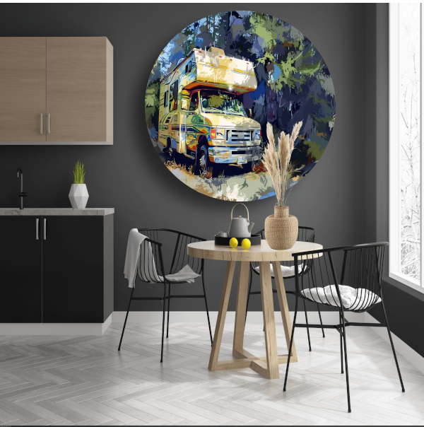 Campervakantie in de natuur aluminium muurcirkel