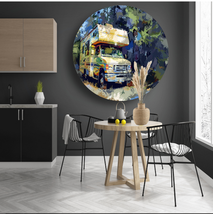 Campervakantie in de natuur aluminium muurcirkel