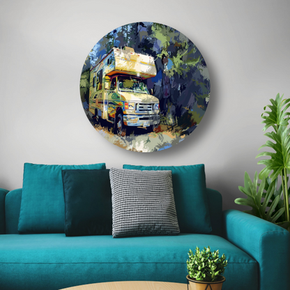 Campervakantie in de natuur aluminium muurcirkel