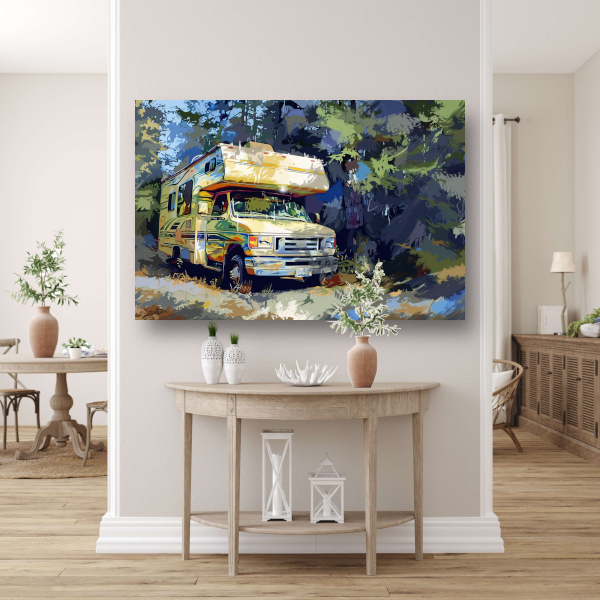 Campervakantie in de natuur canvas met baklijst