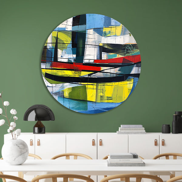 Abstracte kleurrijke kunst voor moderne ruimtes aluminium muurcirkel