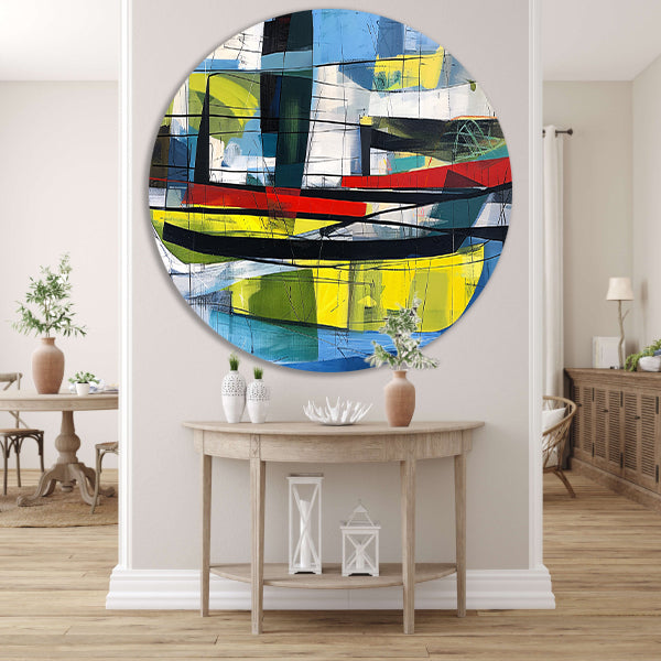 Abstracte kleurrijke kunst voor moderne ruimtes aluminium muurcirkel