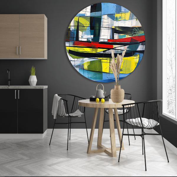 Abstracte kleurrijke kunst voor moderne ruimtes aluminium muurcirkel