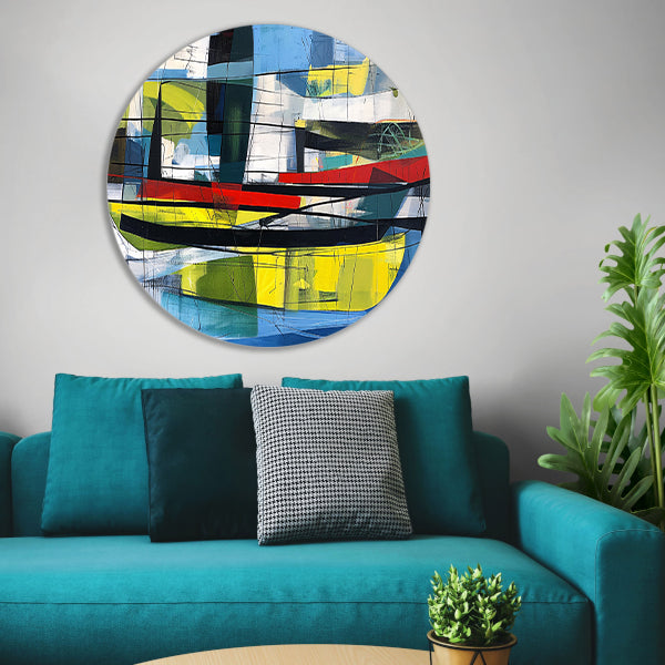 Abstracte kleurrijke kunst voor moderne ruimtes aluminium muurcirkel