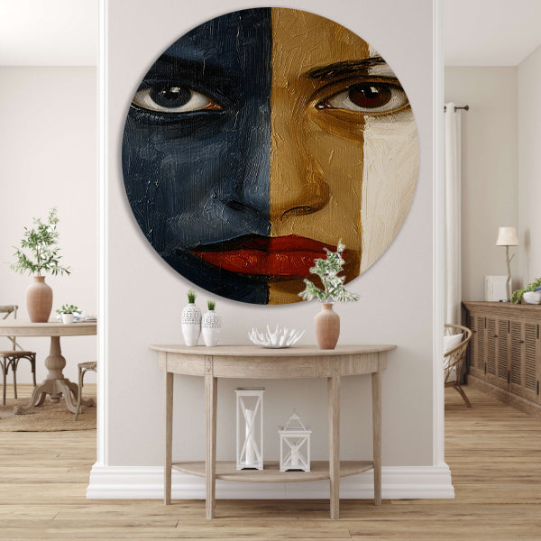 Abstract portret met sterke contrasten forex muurcirkel