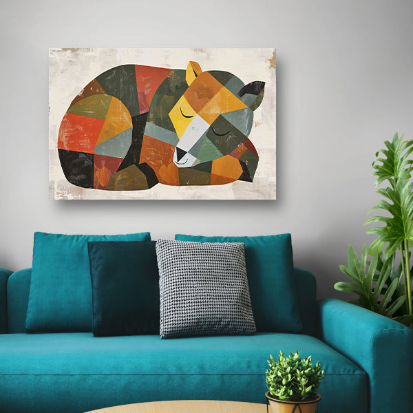 Abstracte slapende beer in geometrische vormen   acrylglas