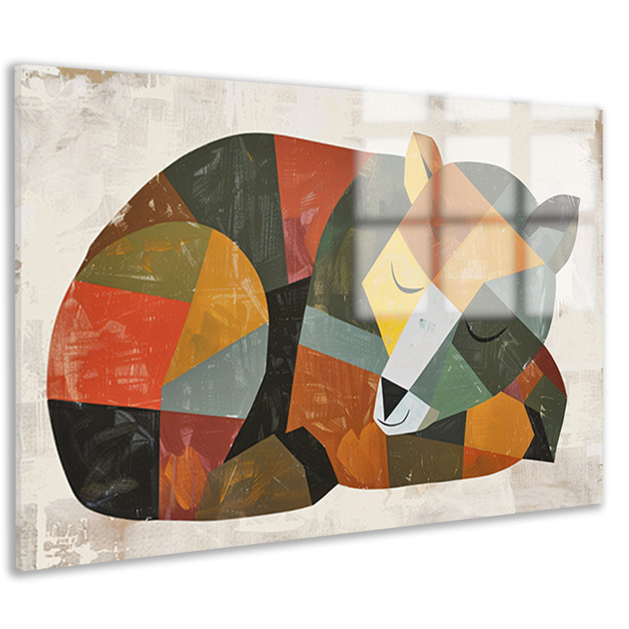 Abstracte slapende beer in geometrische vormen   acrylglas
