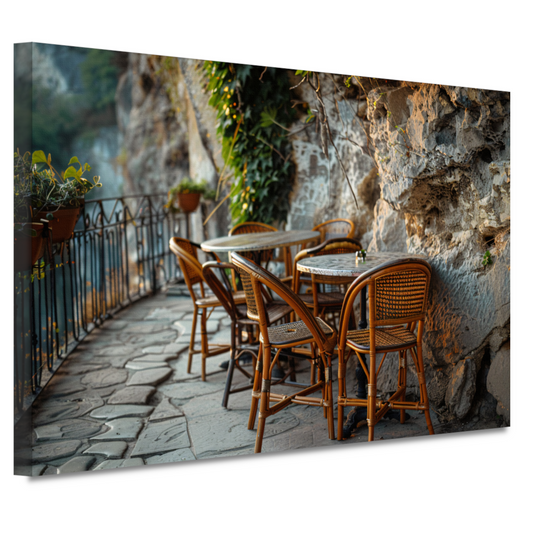 Rustiek Terras met Bistrostoelen bij Schemer canvas