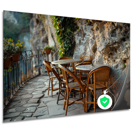 Rustiek Terras met Bistrostoelen bij Schemer poster