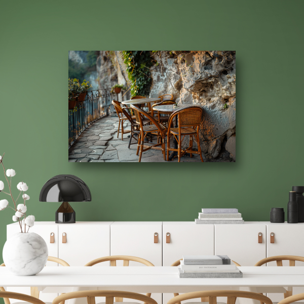 Rustiek Terras met Bistrostoelen bij Schemer poster