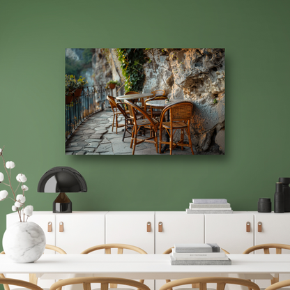 Rustiek Terras met Bistrostoelen bij Schemer poster