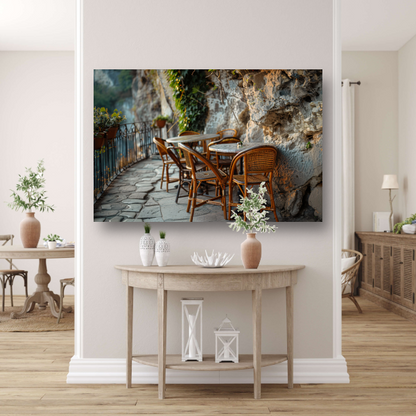 Rustiek Terras met Bistrostoelen bij Schemer canvas