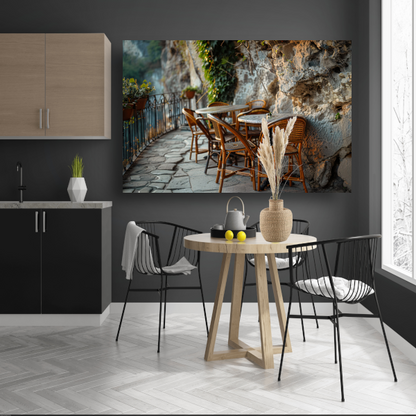 Rustiek Terras met Bistrostoelen bij Schemer canvas
