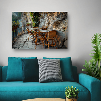 Rustiek Terras met Bistrostoelen bij Schemer canvas