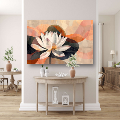 Abstracte Lotusbloem in Kubistische Stijl canvas met baklijst