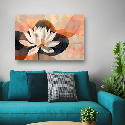 Abstracte Lotusbloem in Kubistische Stijl canvas met baklijst