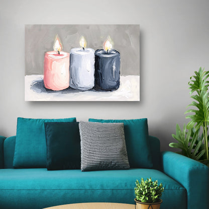 Aquarel schilderij van drie brandende kaarsen canvas
