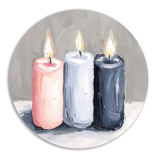Aquarel schilderij van drie brandende kaarsen aluminium muurcirkel