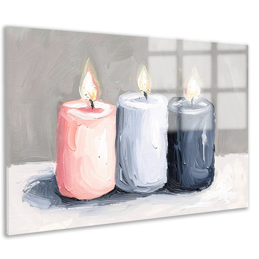 Aquarel schilderij van drie brandende kaarsen acrylglas