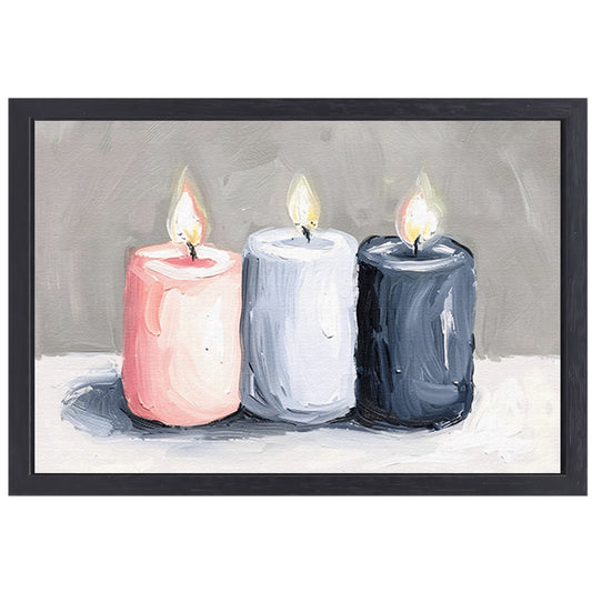 Aquarel schilderij van drie brandende kaarsen canvas met baklijst