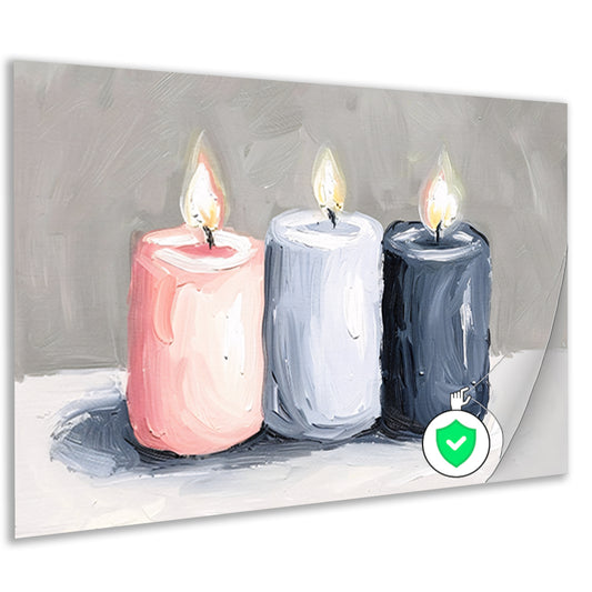 Aquarel schilderij van drie brandende kaarsen poster