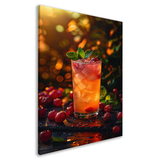 Verfrissende cocktail met kersen in de avondzon canvas