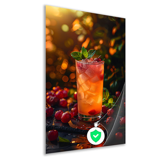 Verfrissende cocktail met kersen in de avondzon poster