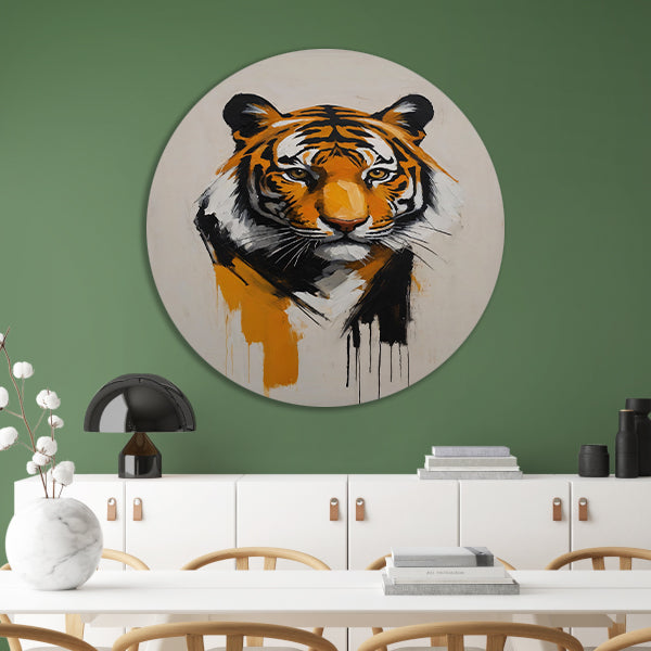 Abstracte Tijger in Moderne Kunstuitdrukking aluminium muurcirkel