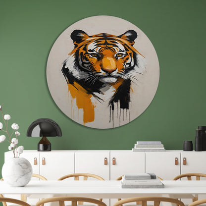 Abstracte Tijger in Moderne Kunstuitdrukking aluminium muurcirkel