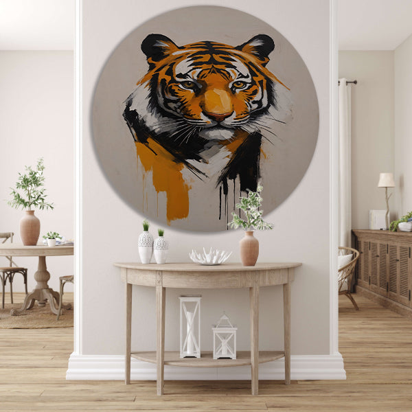 Abstracte Tijger in Moderne Kunstuitdrukking aluminium muurcirkel