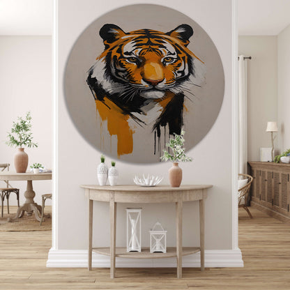 Abstracte Tijger in Moderne Kunstuitdrukking aluminium muurcirkel