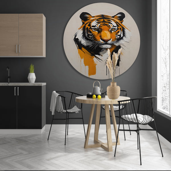 Abstracte Tijger in Moderne Kunstuitdrukking aluminium muurcirkel