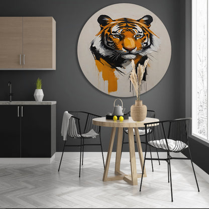 Abstracte Tijger in Moderne Kunstuitdrukking aluminium muurcirkel
