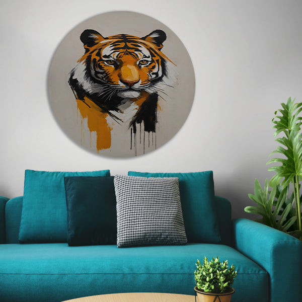 Abstracte Tijger in Moderne Kunstuitdrukking aluminium muurcirkel