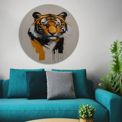 Abstracte Tijger in Moderne Kunstuitdrukking aluminium muurcirkel