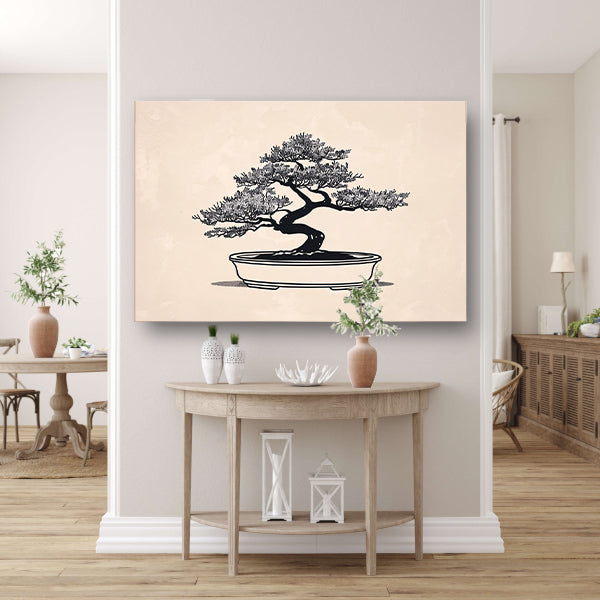 Minimalistische Bonsai Kunst in Zwart-Wit acrylglas
