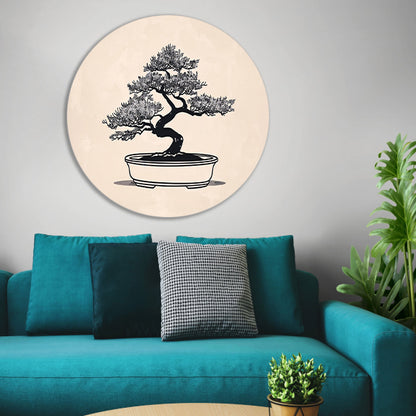 Minimalistische Bonsai Kunst in Zwart-Wit forex muurcirkel
