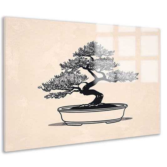 Minimalistische Bonsai Kunst in Zwart-Wit acrylglas