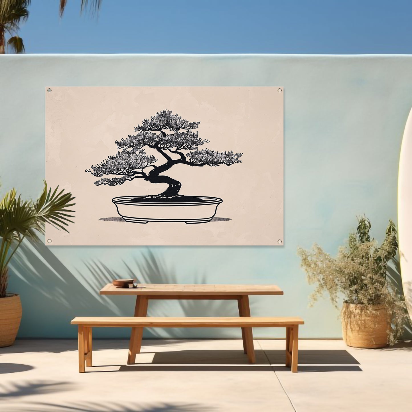 Minimalistische Bonsai Kunst in Zwart-Wit tuinposter