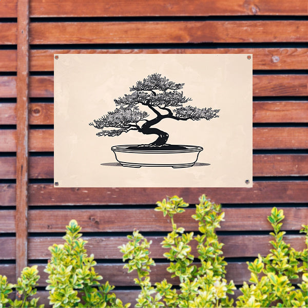 Minimalistische Bonsai Kunst in Zwart-Wit tuinposter