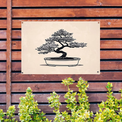 Minimalistische Bonsai Kunst in Zwart-Wit tuinposter