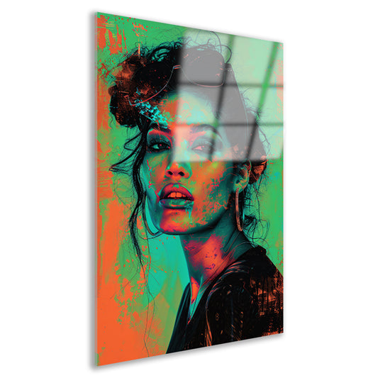 Kleurrijk en dynamisch digitaal portret van vrouw acrylglas