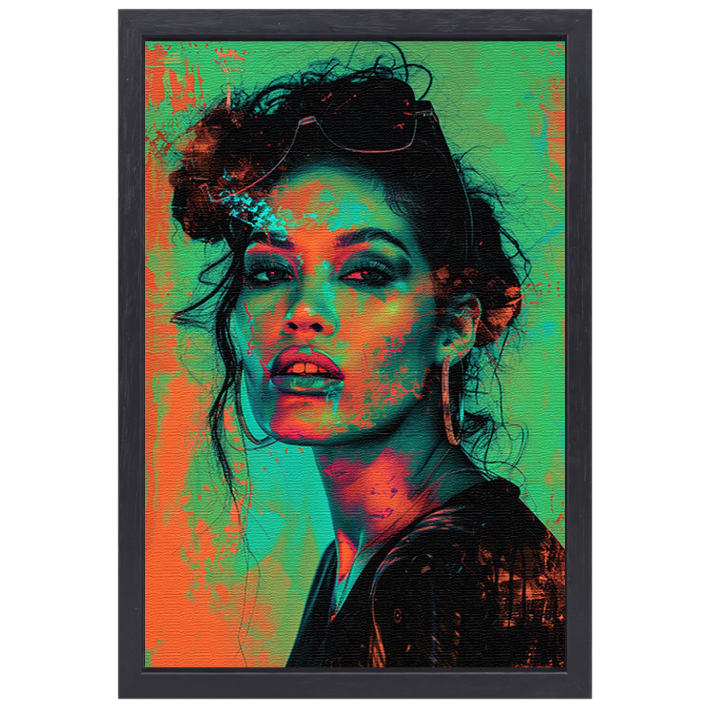 Kleurrijk en dynamisch digitaal portret van vrouw canvas met baklijst