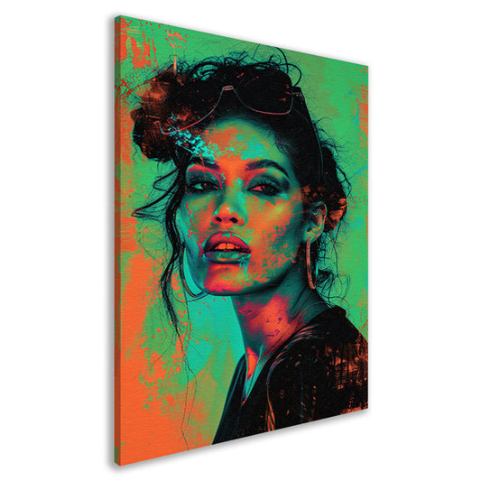 Kleurrijk en dynamisch digitaal portret van vrouw canvas